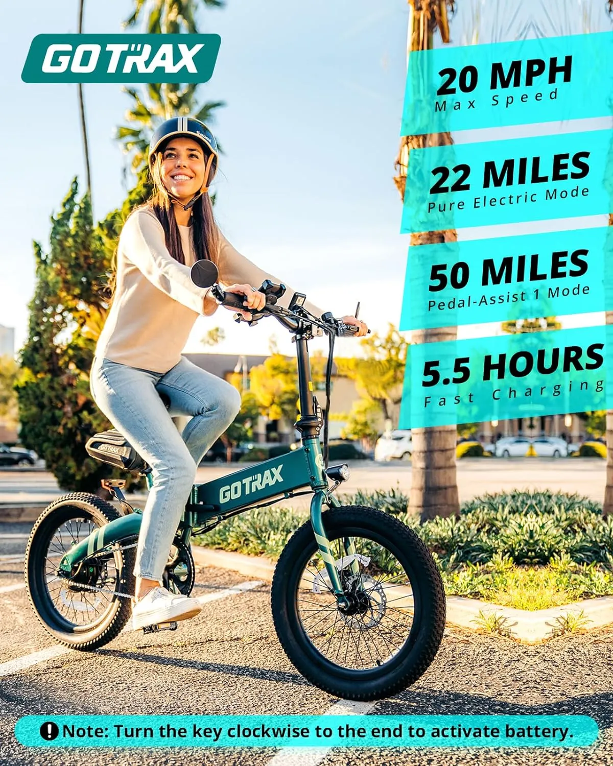 20" Electric Bike, Max Range 50 Miles & 20Mph Power by 350W, LCD Display & 5 Pedal-Assist Levels, with Lock, Rearview Mirror, Phone Holder & Seat Bag