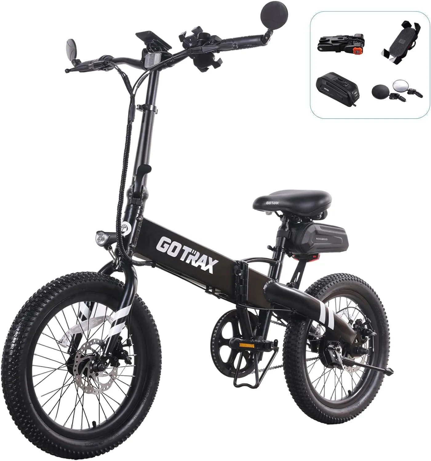 20" Electric Bike, Max Range 50 Miles & 20Mph Power by 350W, LCD Display & 5 Pedal-Assist Levels, with Lock, Rearview Mirror, Phone Holder & Seat Bag