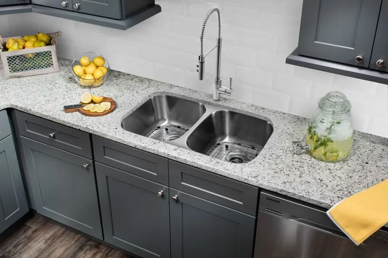 32.25" 16G 50/50 Kitchen Sink and Industrial Faucet