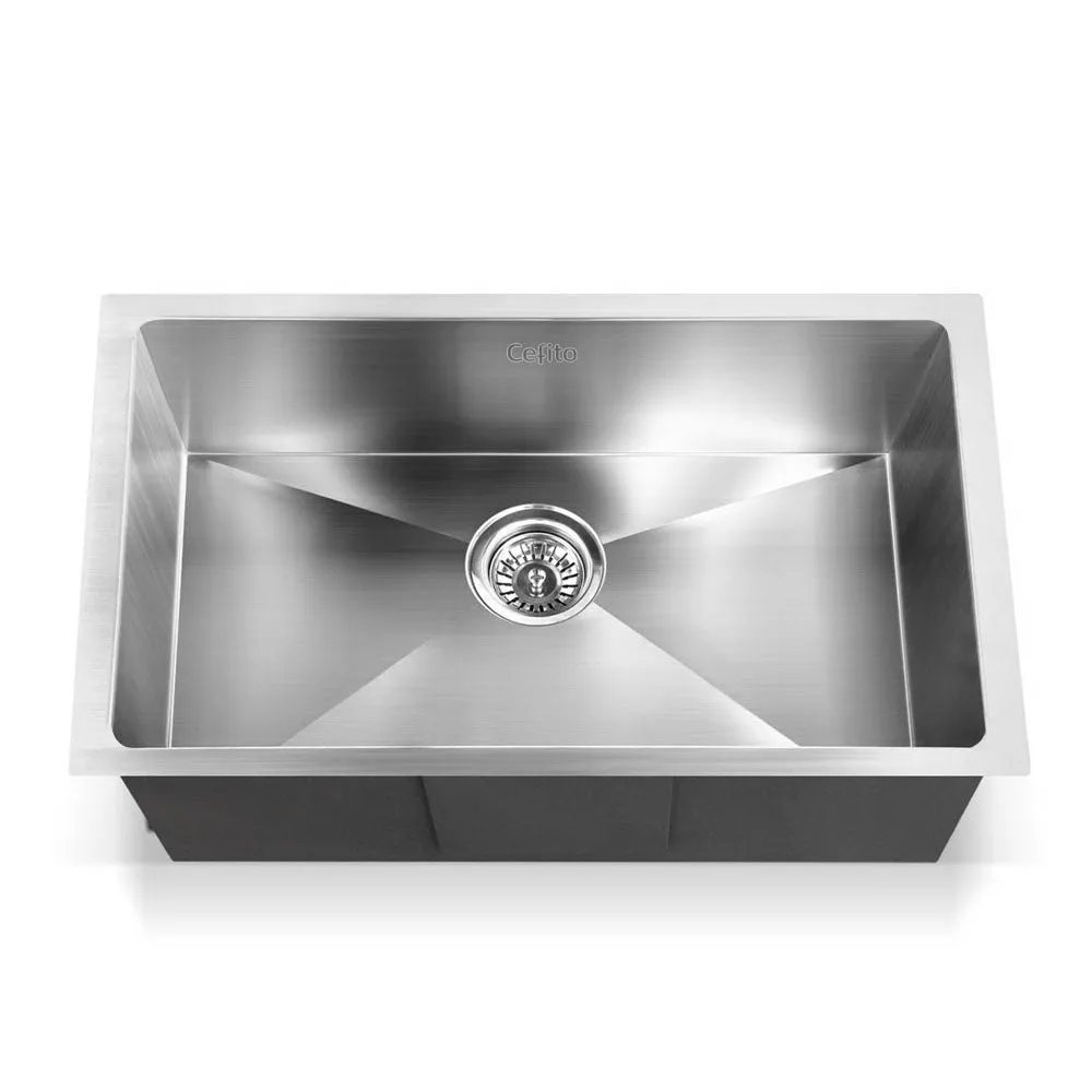 70 x 45cm Stainless Steel Kitchen Sink Basin Bowl Under/Top/Flush Mount Silver