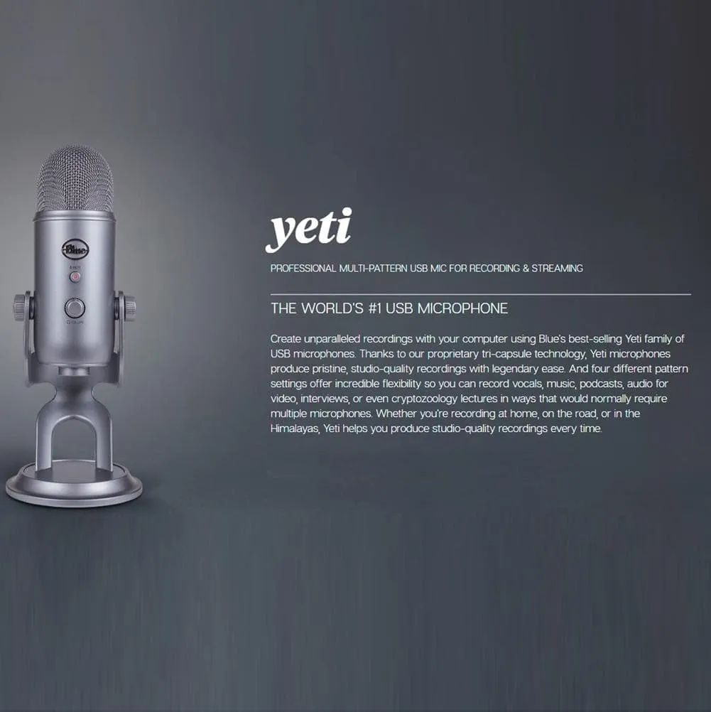 Blue Yeti 3 Capsule USB Audio Youtube Microphone - Space Grey