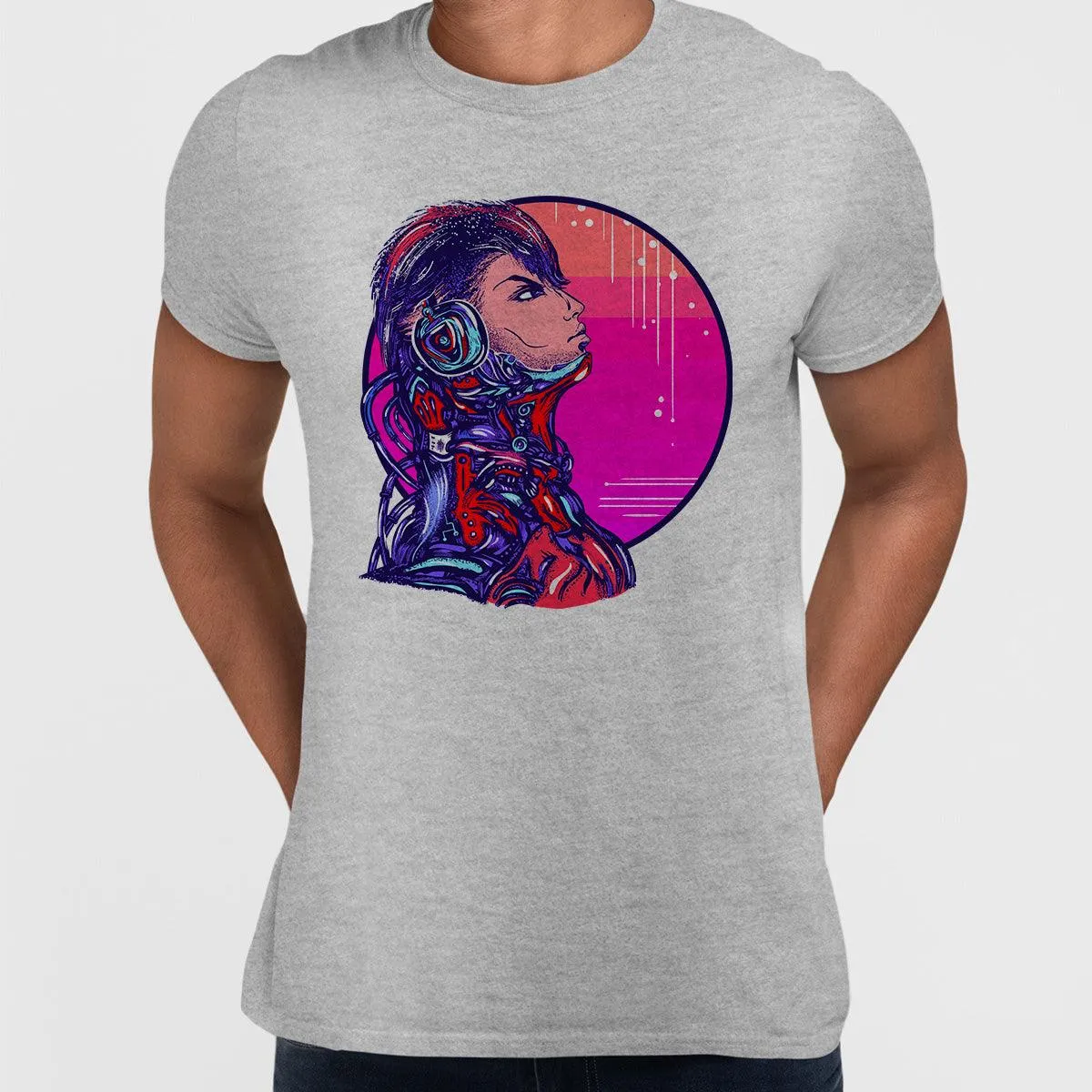 Cyberpunk Art Robot With headphones Biomechanical soldier Unisex t-shirt