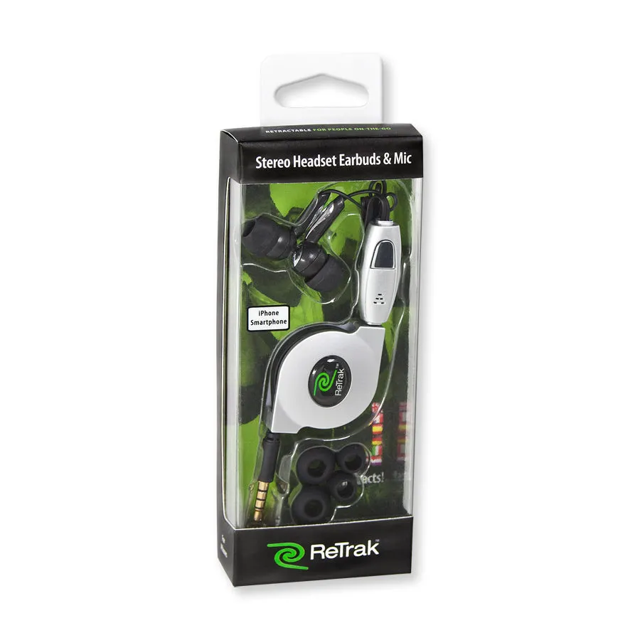 Earbuds with Mic | Retractable Cable | In-Line Microphone & iPhone Controls