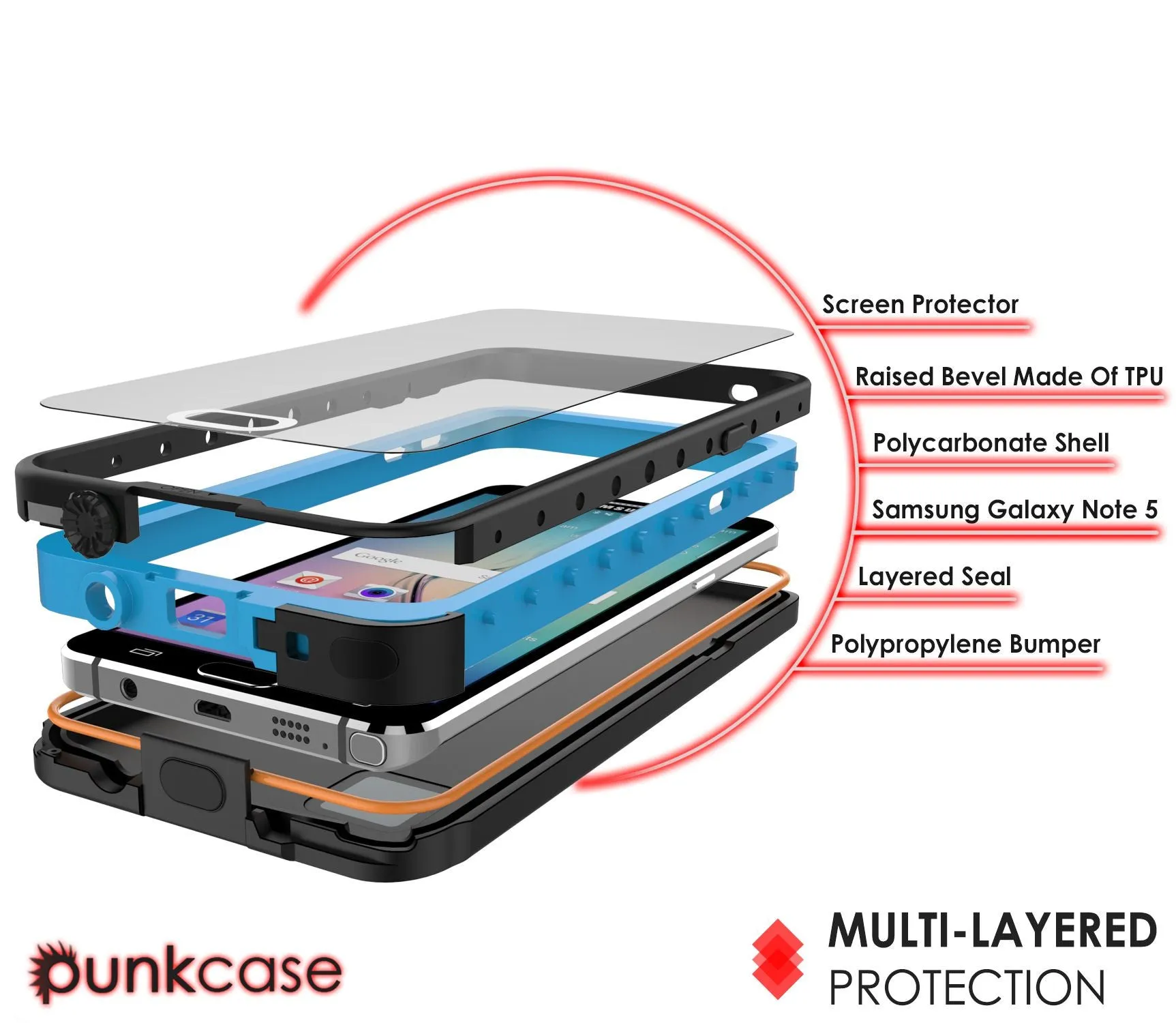 Galaxy Note 5 Waterproof Case, Punkcase StudStar Light Blue Shock/Dirt Proof | Lifetime Warranty