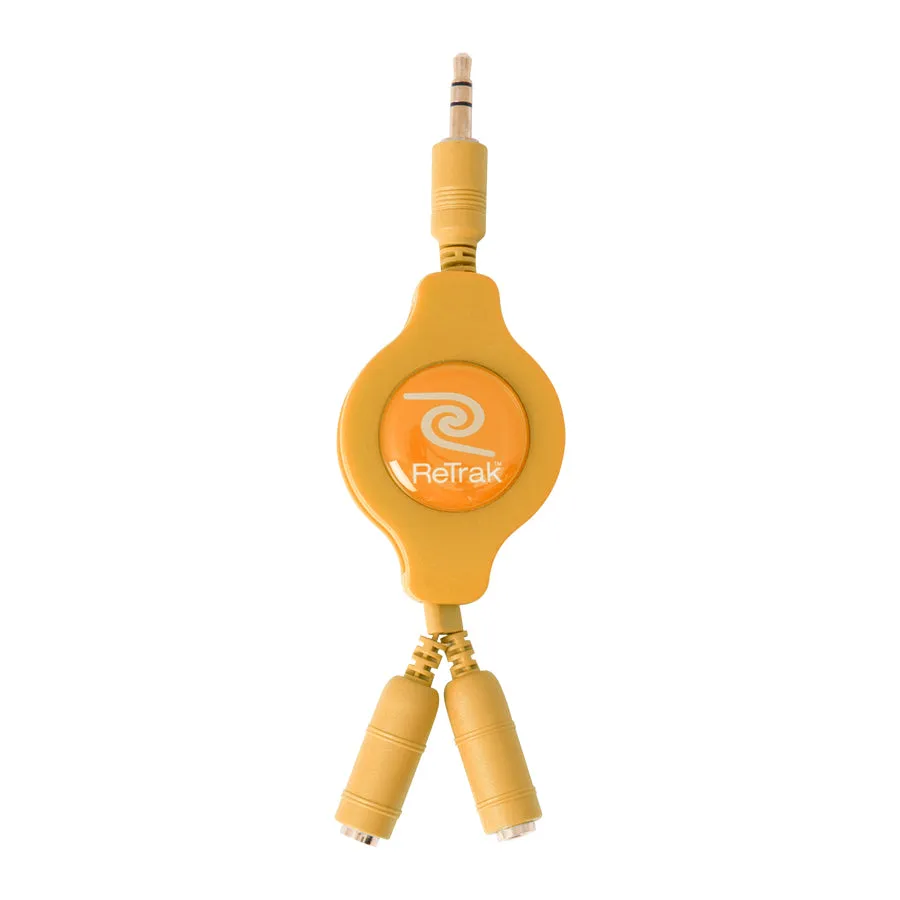 Headphone Splitter Adapter | Headphone Splitter | Retractable Cord | Orange