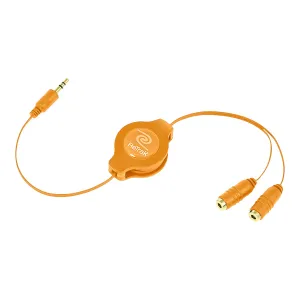 Headphone Splitter Adapter | Headphone Splitter | Retractable Cord | Orange