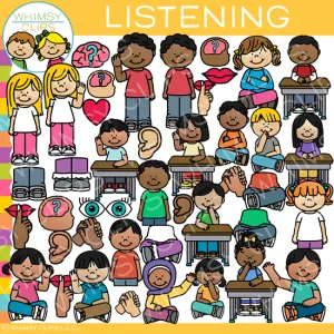 School Kids Listening Clip Art