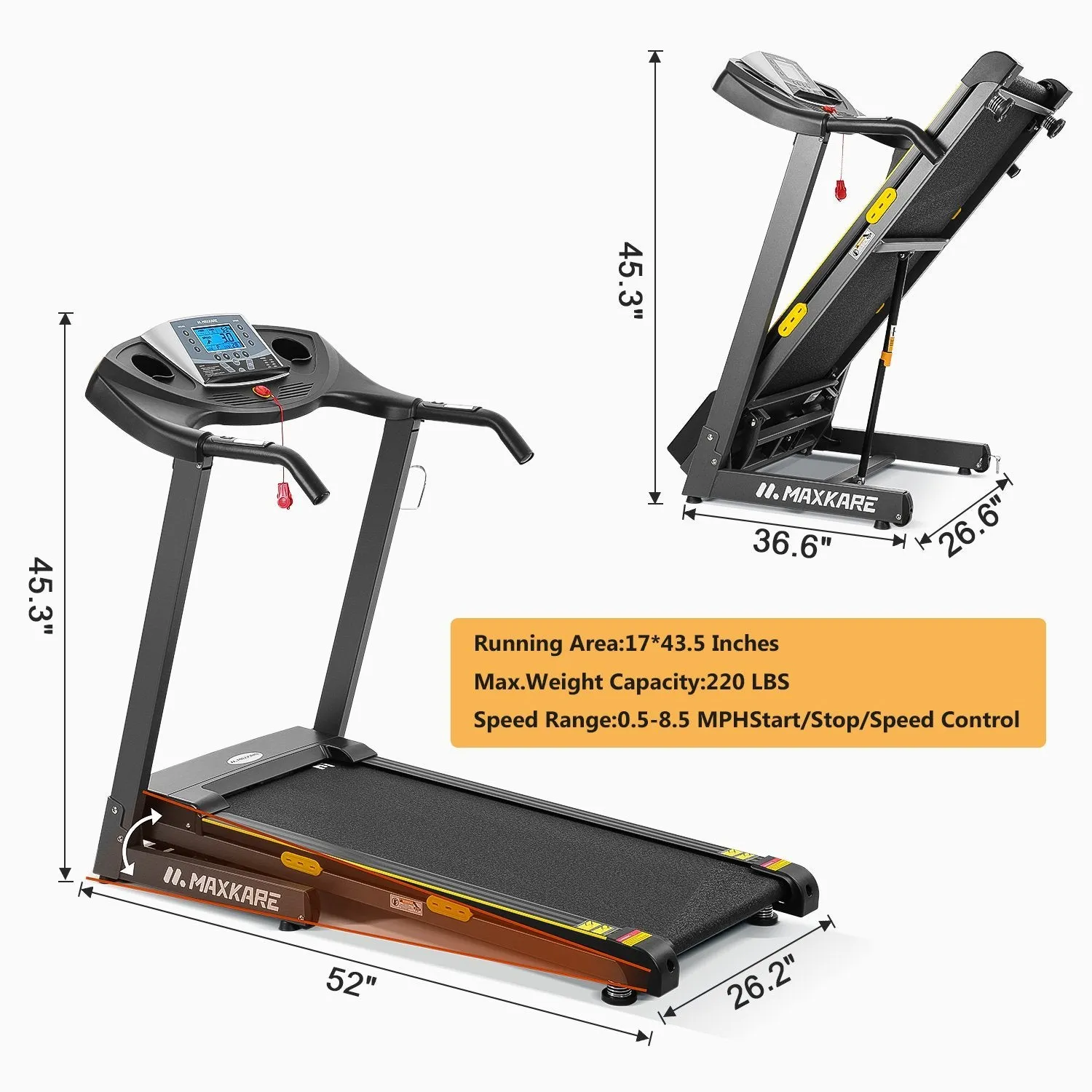 Treadmill Auto Incline Folding Treadmill for Home with 12-Level Adjustment,15 Preset Training Programs on Large LCD Display and 2.5HP Power 8.5MHP Max Speed for Office Workout