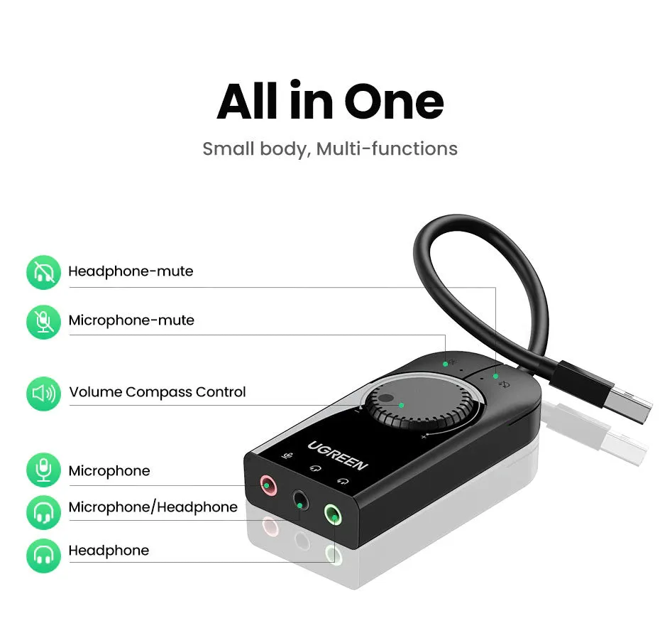 USB Audio Adapter with Volume Control