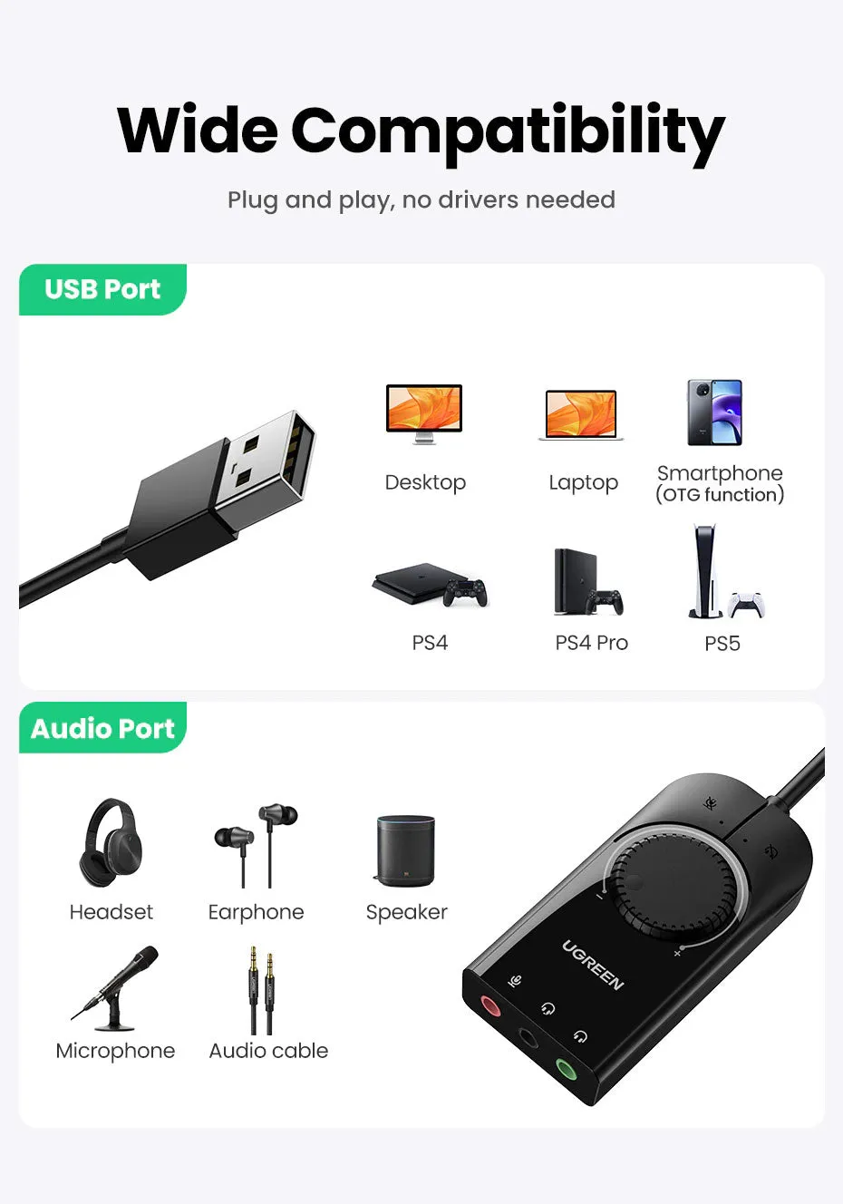 USB Audio Adapter with Volume Control