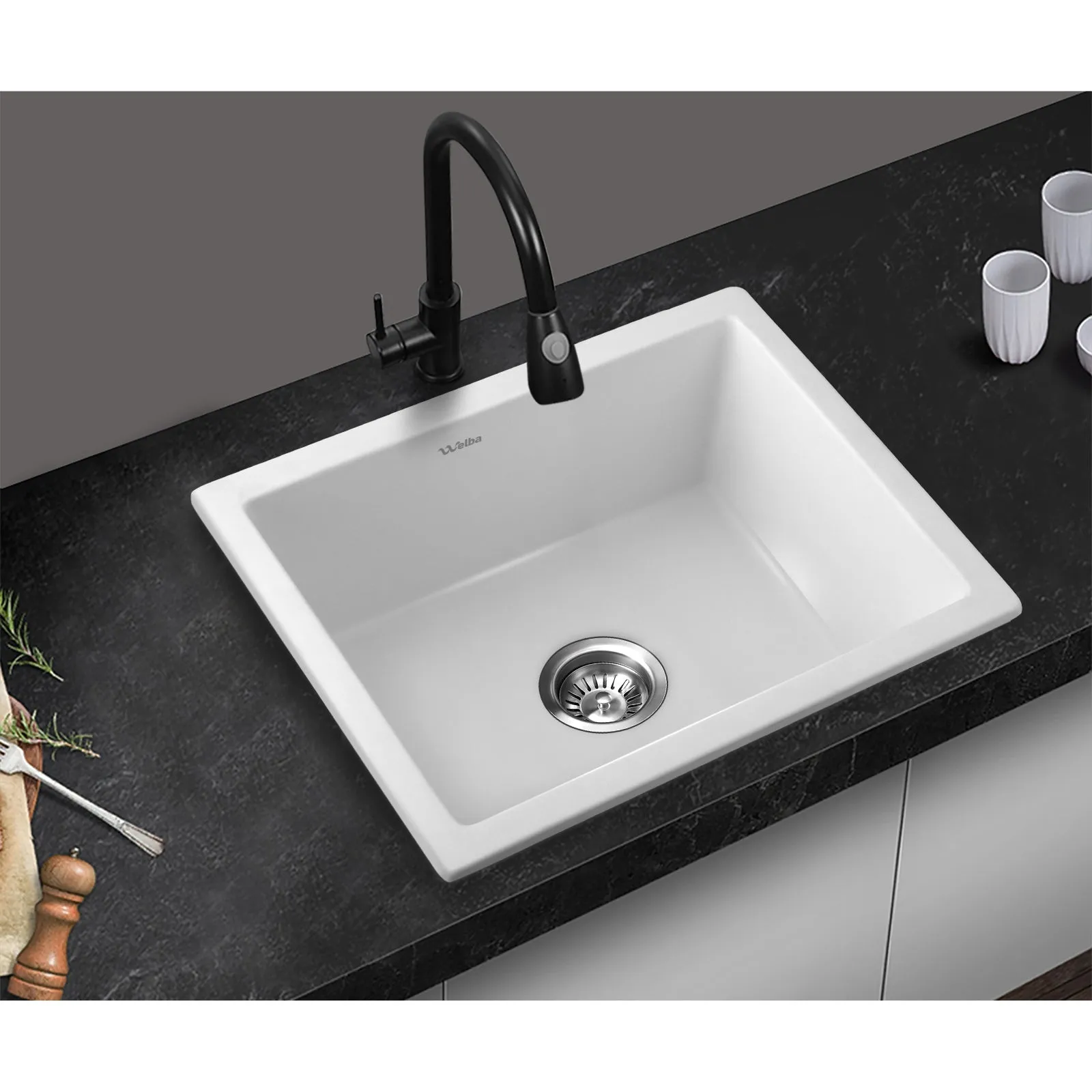 Welba Kitchen Sink Basin Stone Sink Bathroom Laundry Single Double Bowl